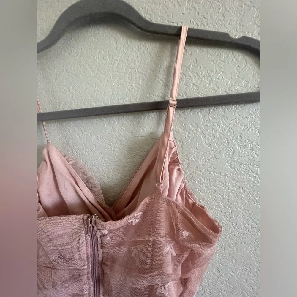 Pink Lily Moving To The Beat Blush Star Applique Twist Front Tulle Tank